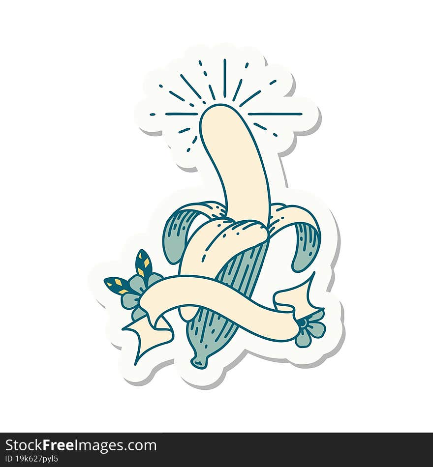 Sticker Of Tattoo Style Peeled Banana