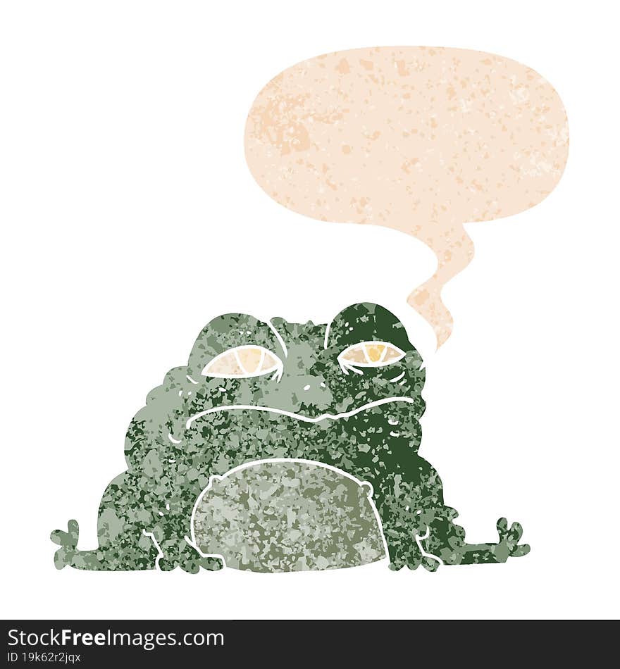 cartoon toad and speech bubble in retro textured style