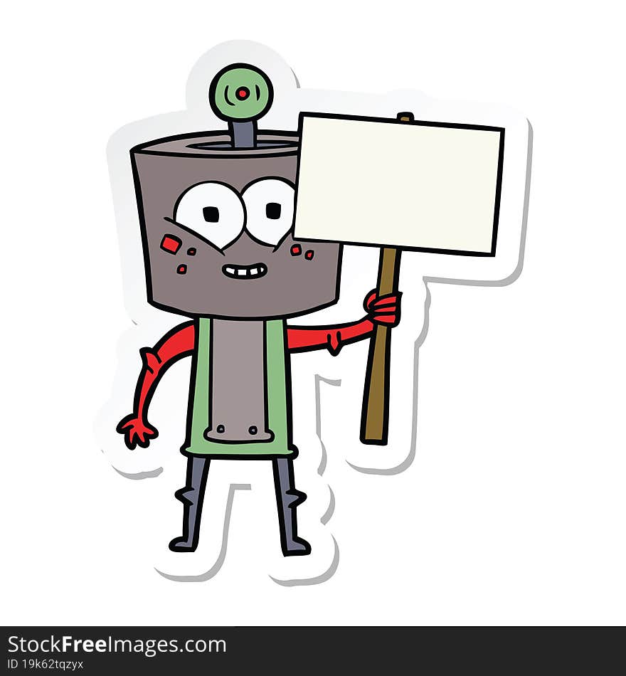 sticker of a happy cartoon robot