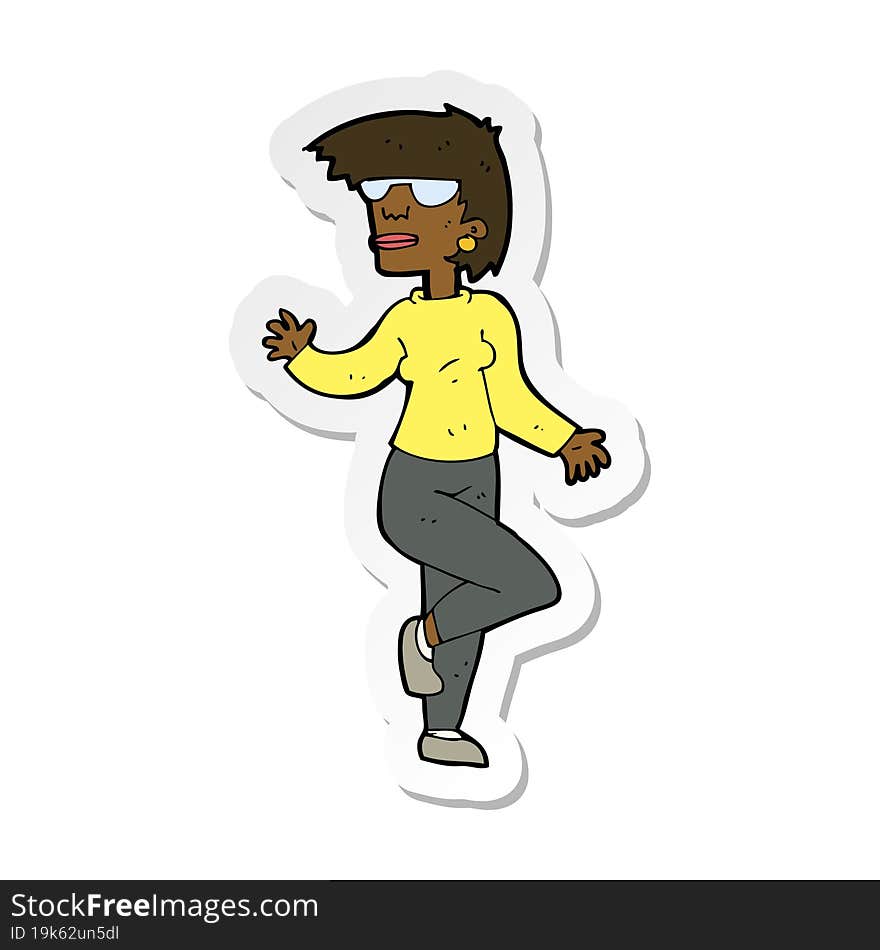 sticker of a cartoon woman waving