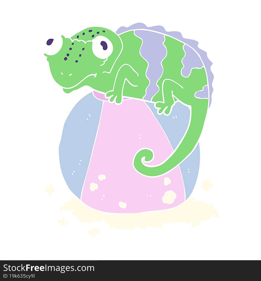 flat color illustration of a cartoon chameleon on ball