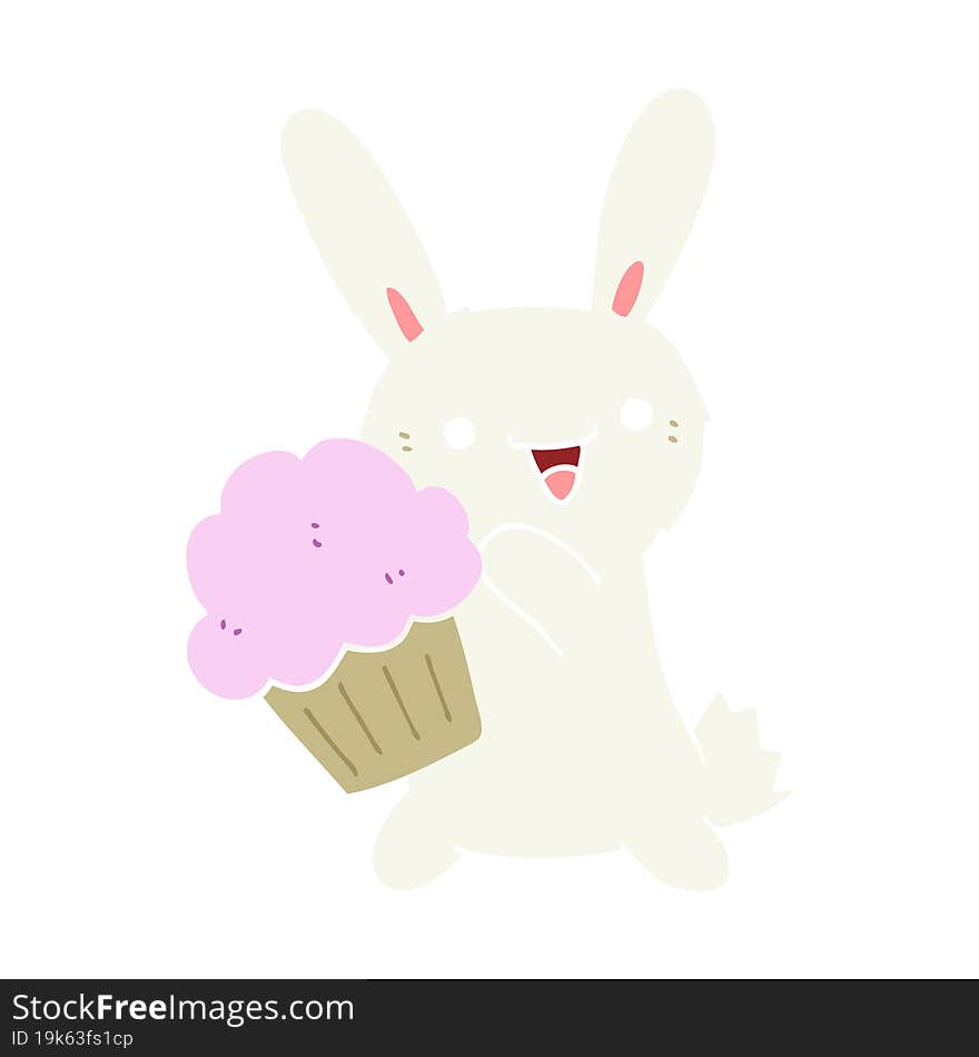 Cute Flat Color Style Cartoon Rabbit With Muffin