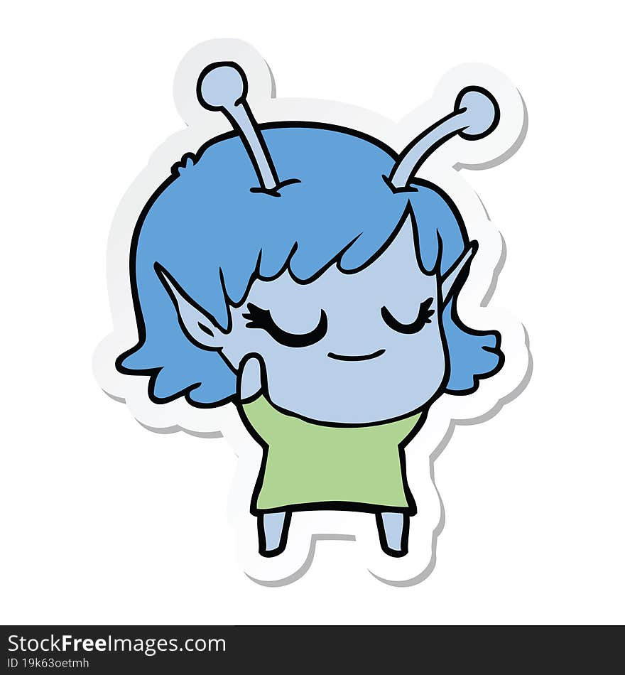 sticker of a smiling alien girl cartoon