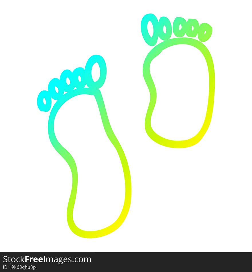 cold gradient line drawing of a cartoon foot prints