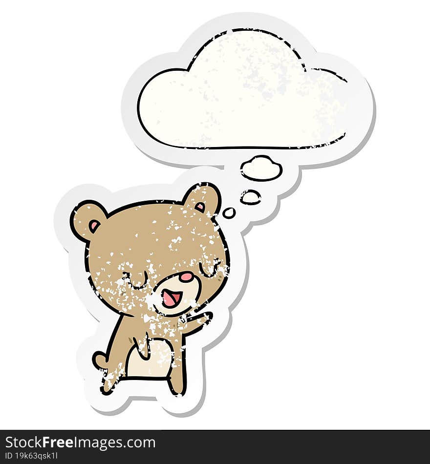 cartoon bear with thought bubble as a distressed worn sticker