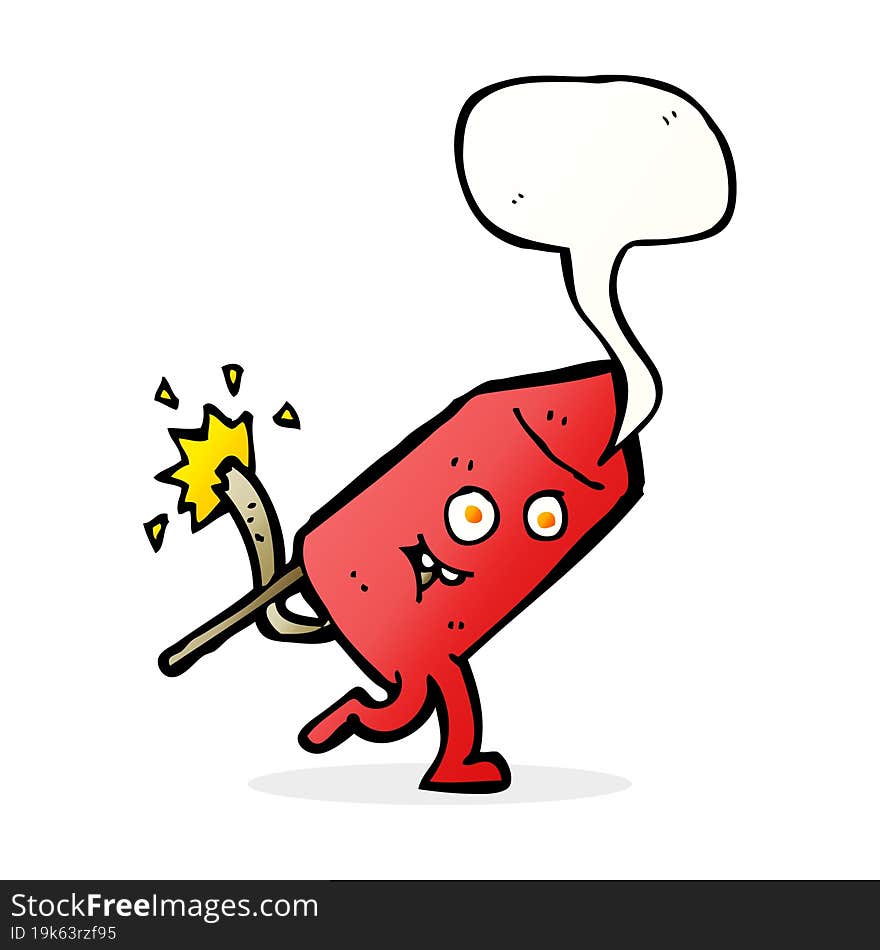 cartoon funny firework character with speech bubble