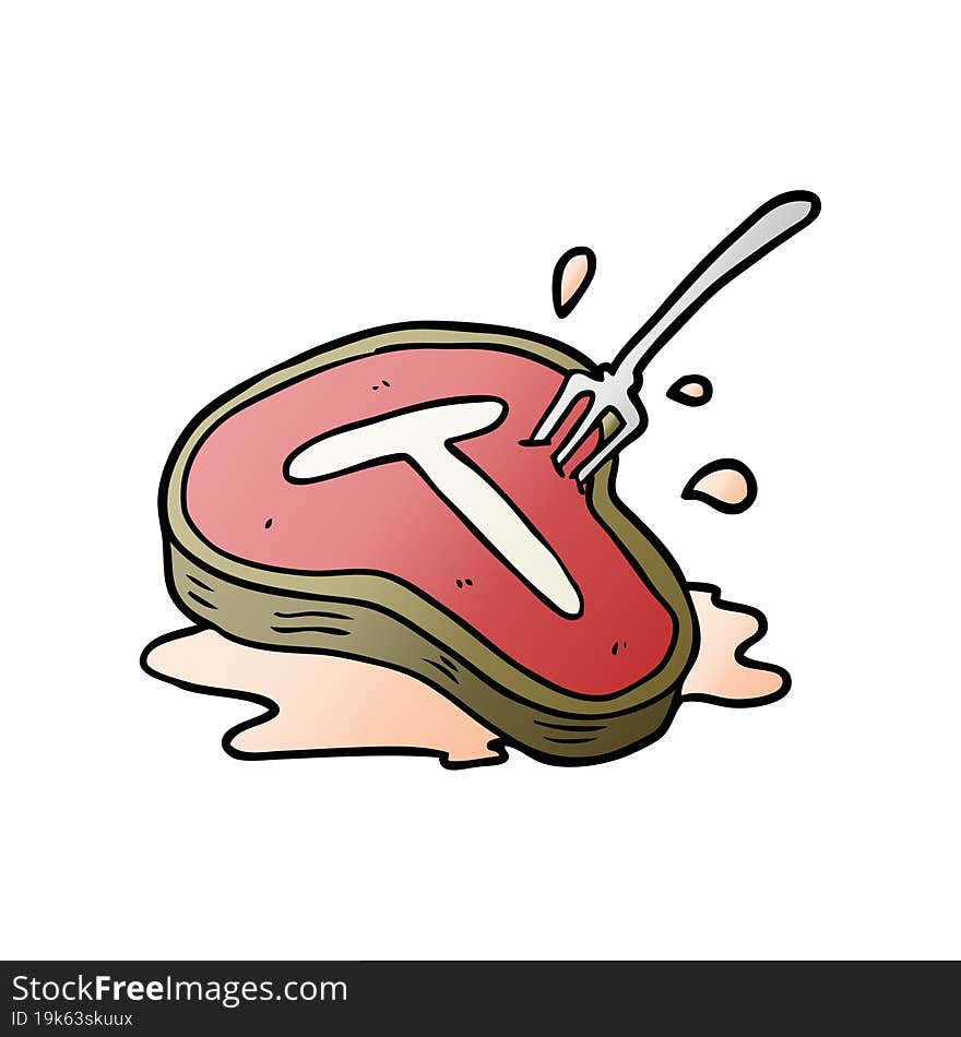 cartoon cooked steak and fork. cartoon cooked steak and fork