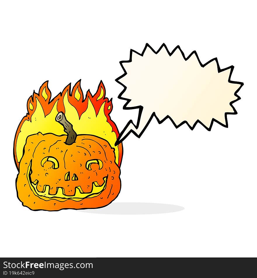 cartoon burning pumpkin with speech bubble