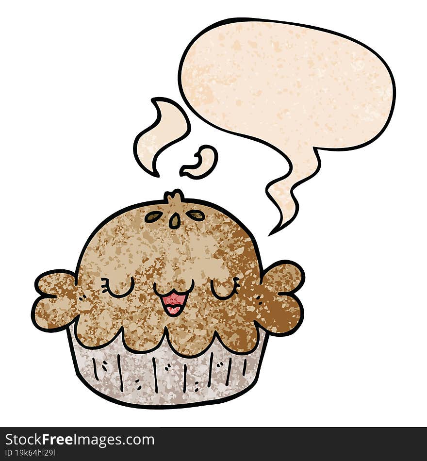 Cute Cartoon Pie And Speech Bubble In Retro Texture Style