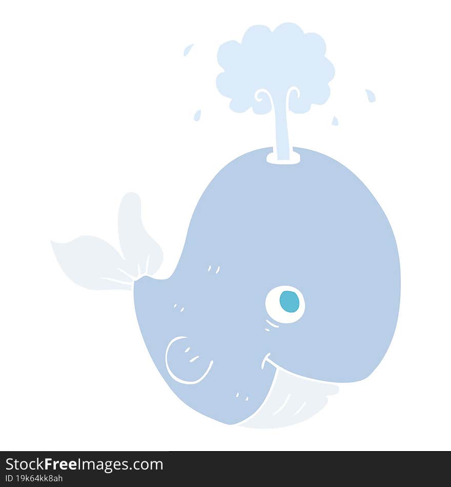 flat color illustration of a cartoon whale spouting water