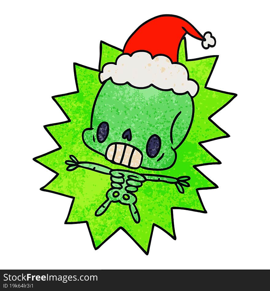 christmas textured cartoon of kawaii skeleton