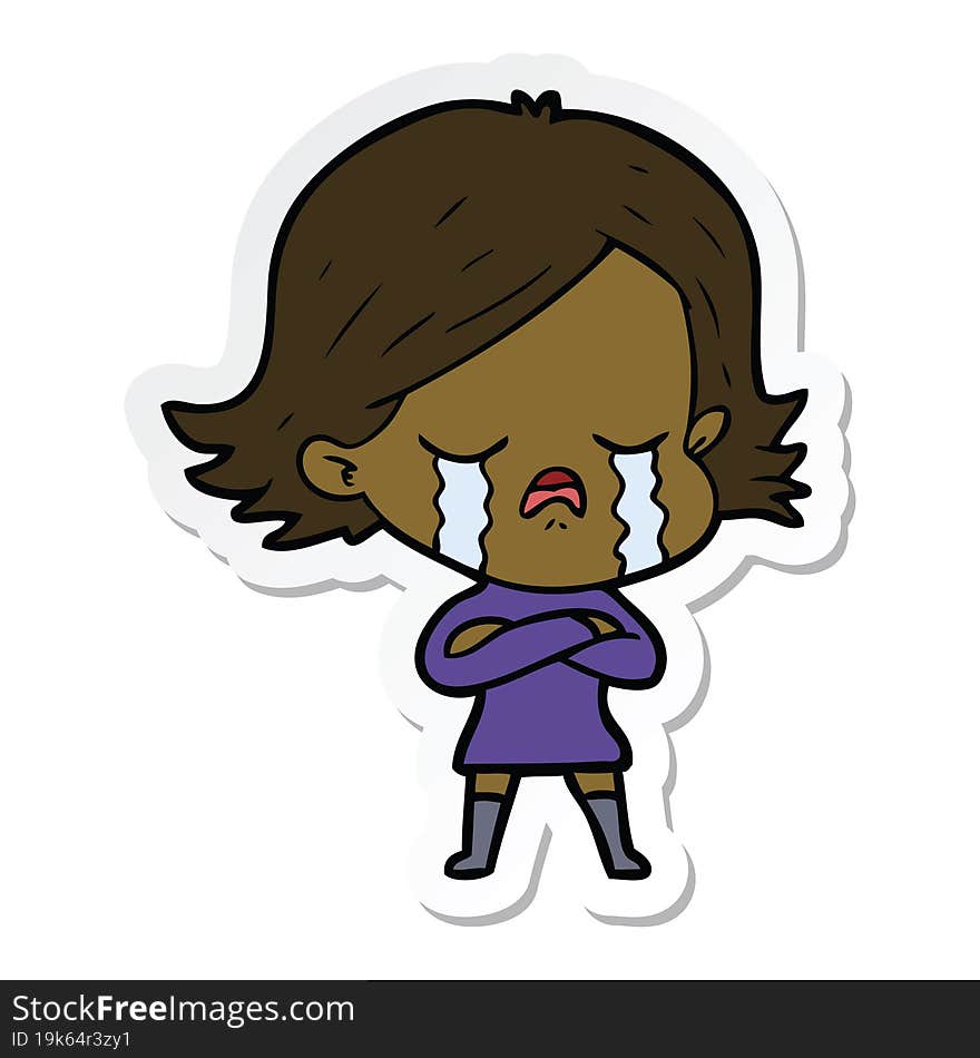 Sticker Of A Cartoon Girl Crying