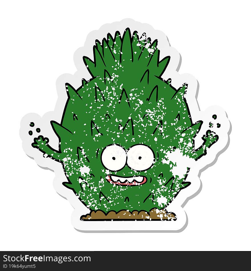 distressed sticker of a cartoon cactus