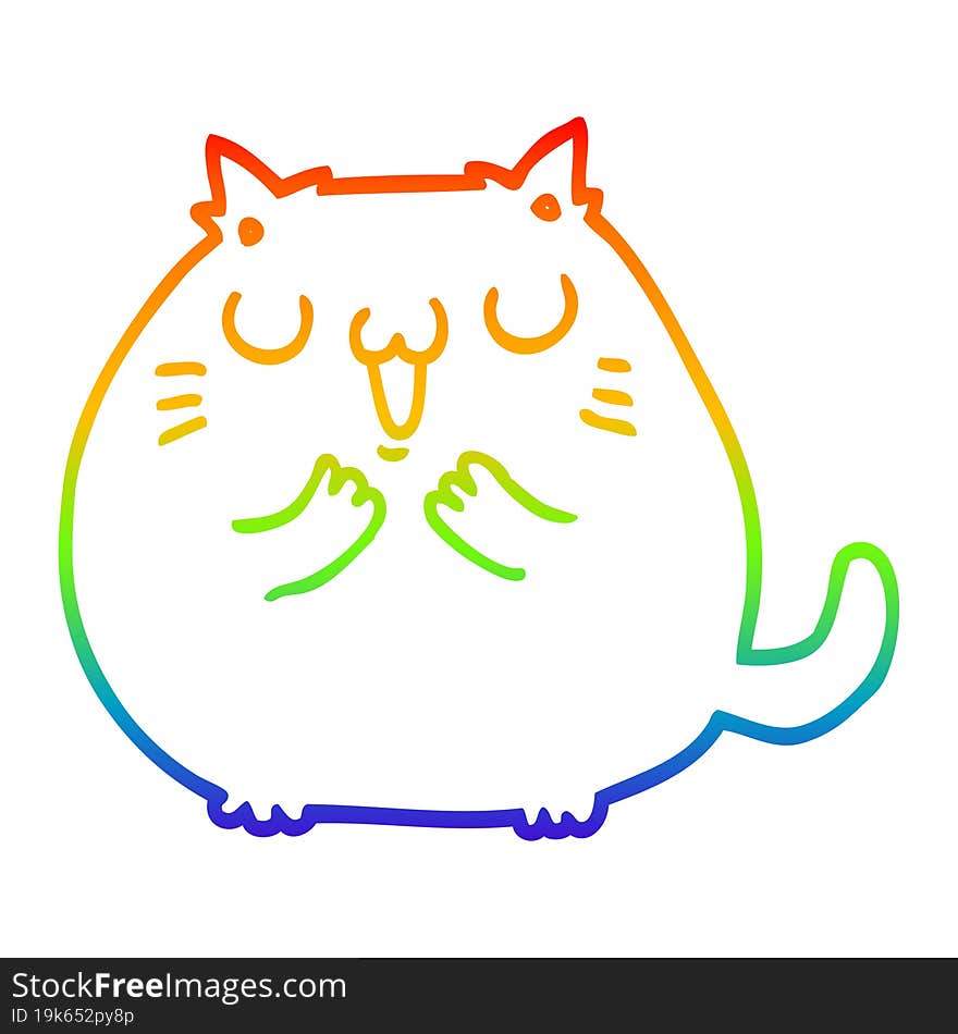 rainbow gradient line drawing of a happy cartoon cat