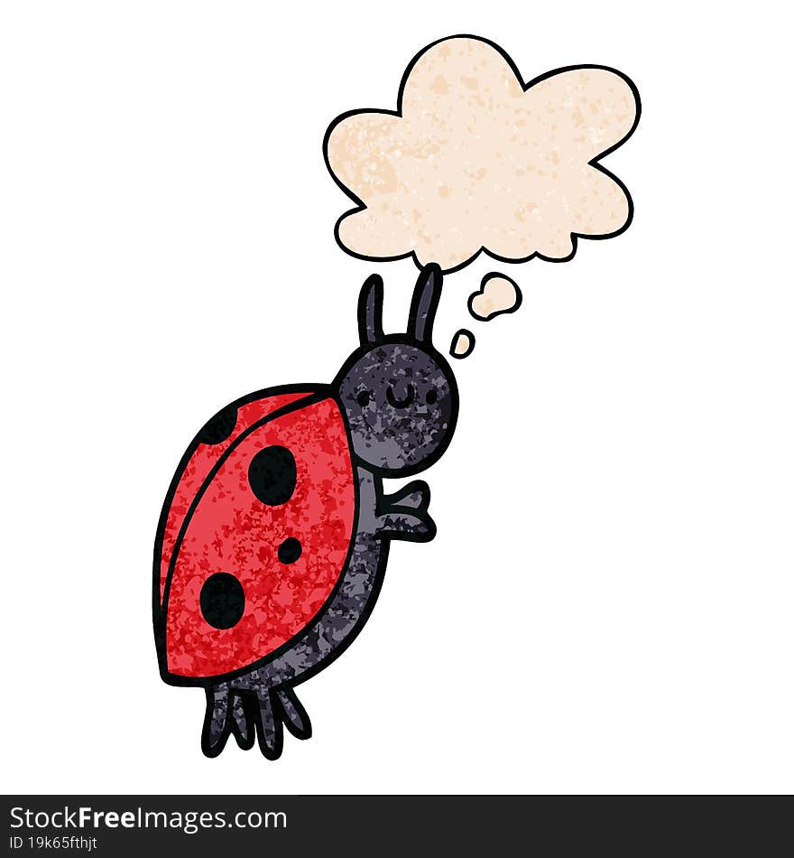 cartoon ladybug and thought bubble in grunge texture pattern style