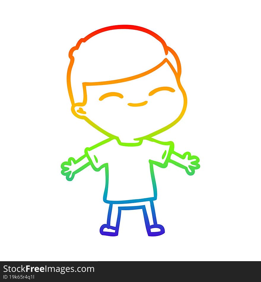 Rainbow Gradient Line Drawing Cartoon Smiling Boy