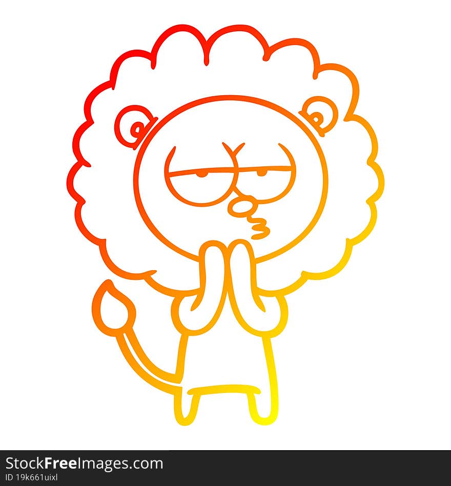 warm gradient line drawing cartoon lion considering