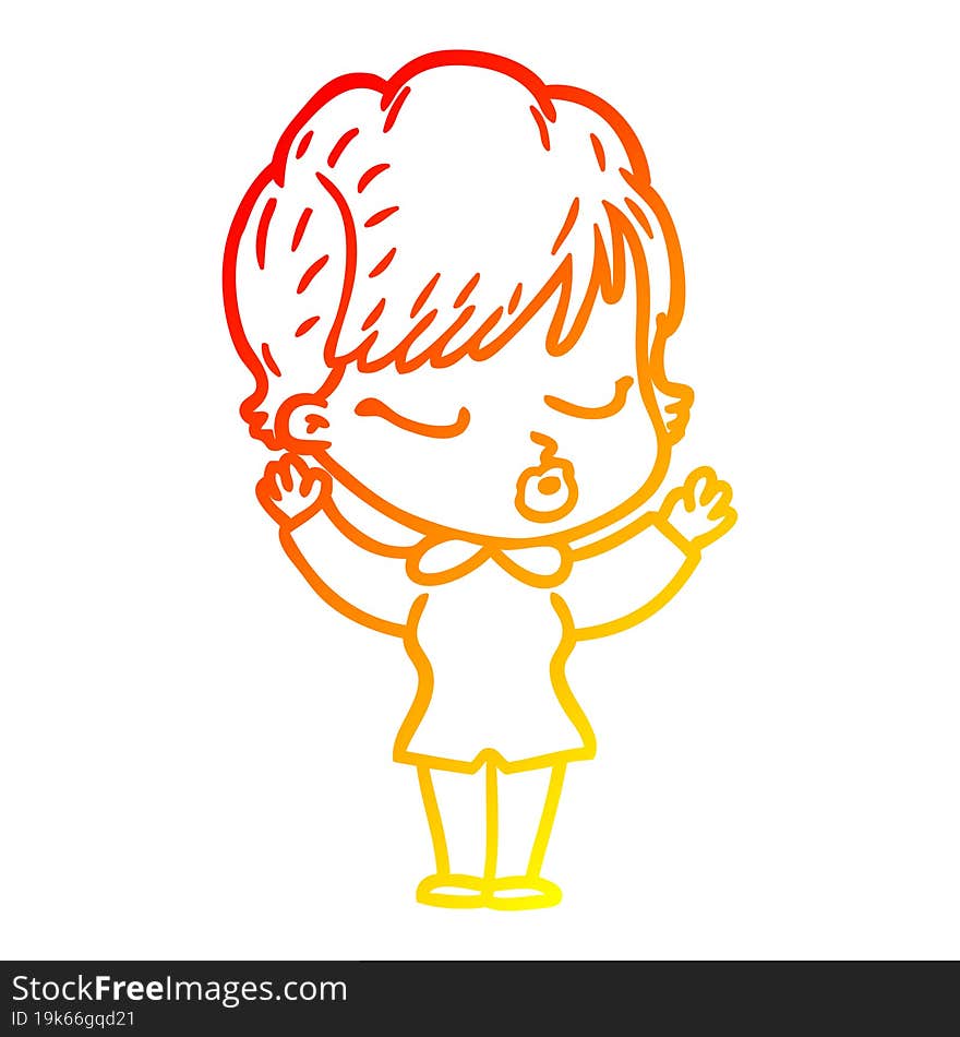 warm gradient line drawing cartoon woman with eyes shut