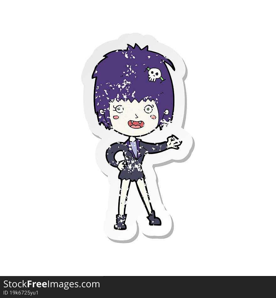 retro distressed sticker of a cartoon vampire girl