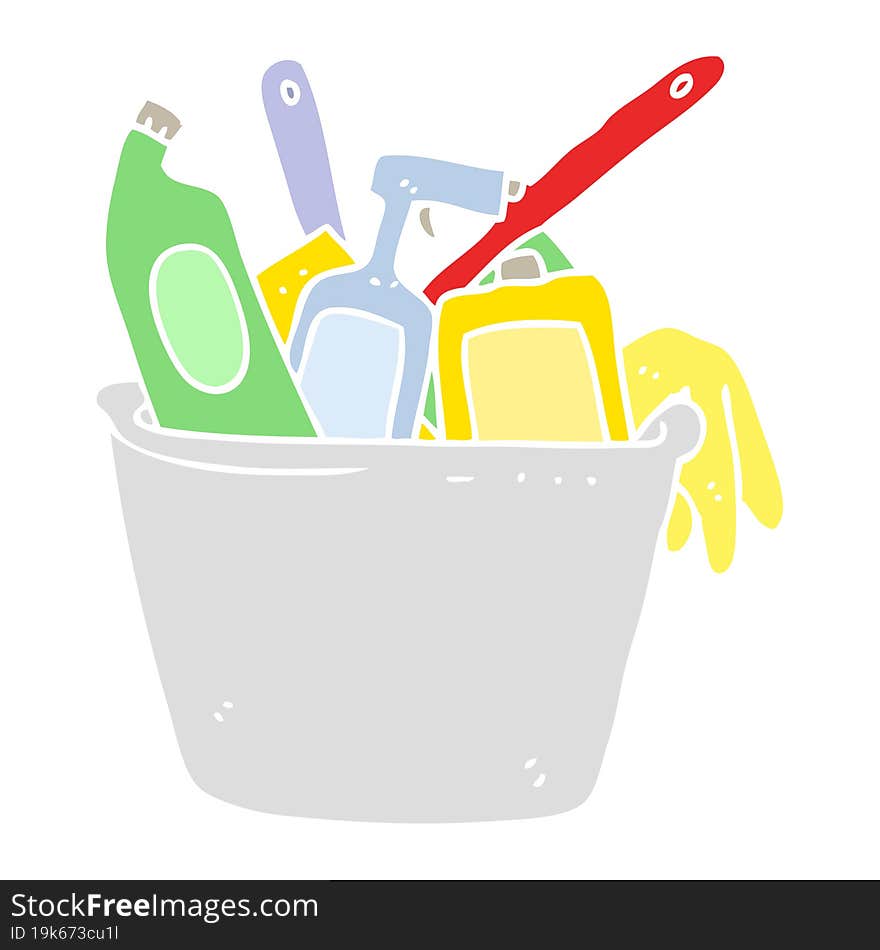 cleaning products flat color illustration of a cartoon