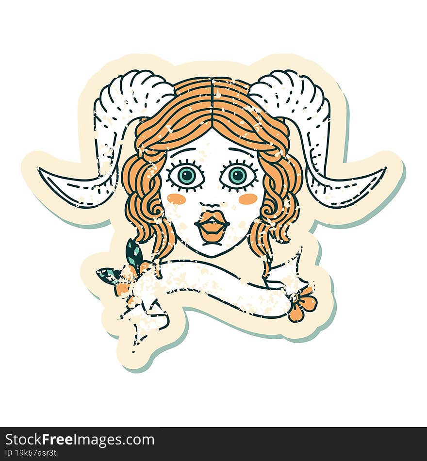 Retro Tattoo Style tiefling character face. Retro Tattoo Style tiefling character face