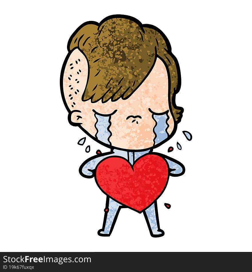 cartoon crying girl with love heart. cartoon crying girl with love heart