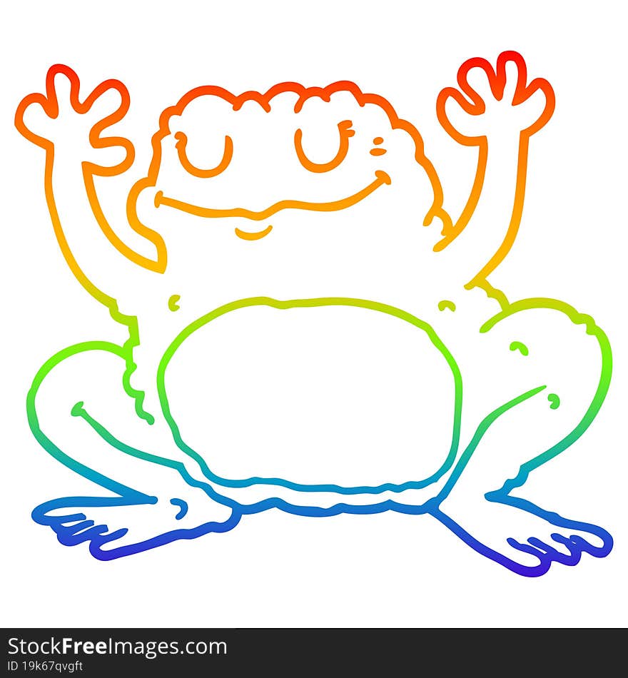 rainbow gradient line drawing of a cartoon frog