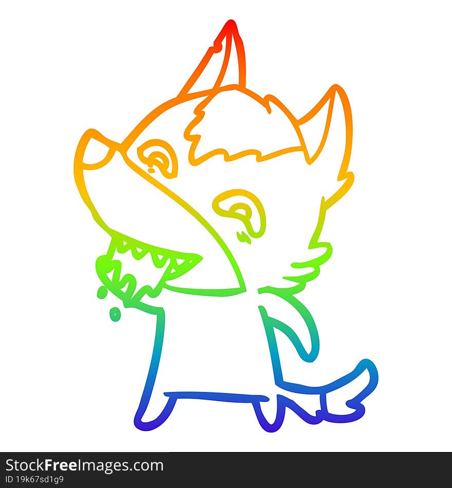 rainbow gradient line drawing of a cartoon hungry wolf