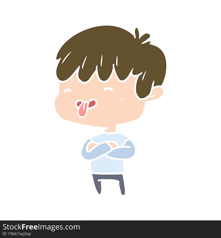 Flat Color Style Cartoon Boy Sticking Out Tongue