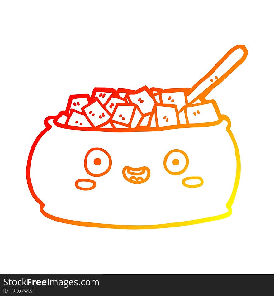 warm gradient line drawing cute cartoon bowl of sugar