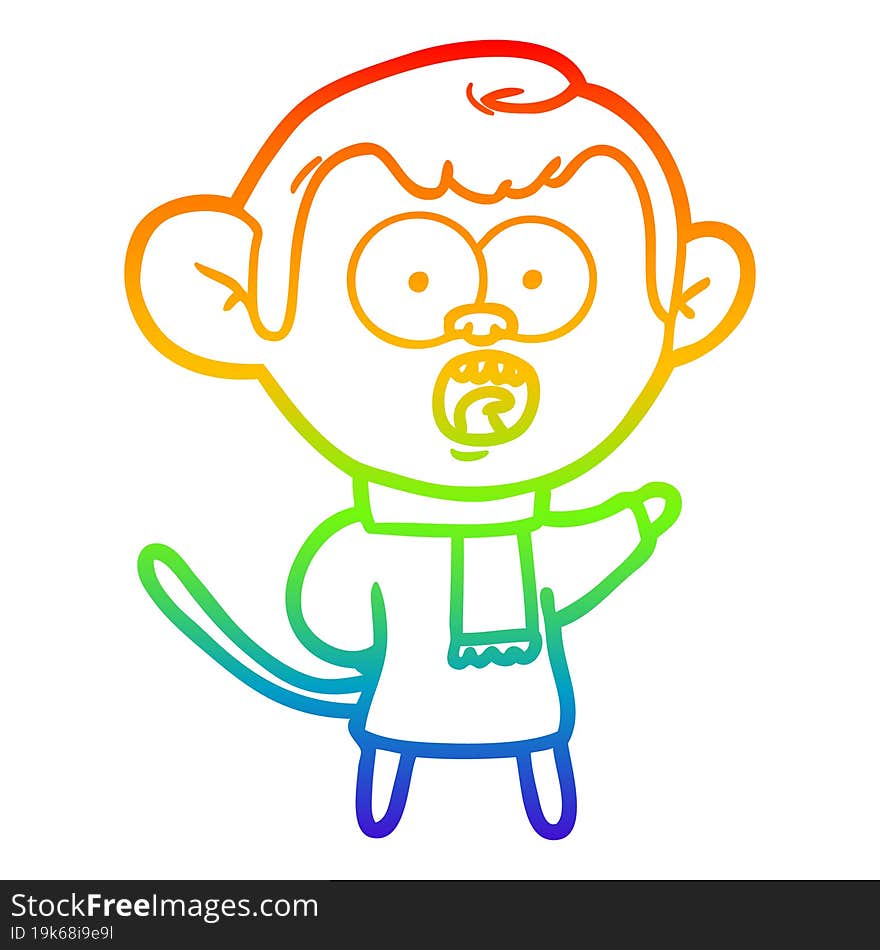 rainbow gradient line drawing cartoon shocked monkey