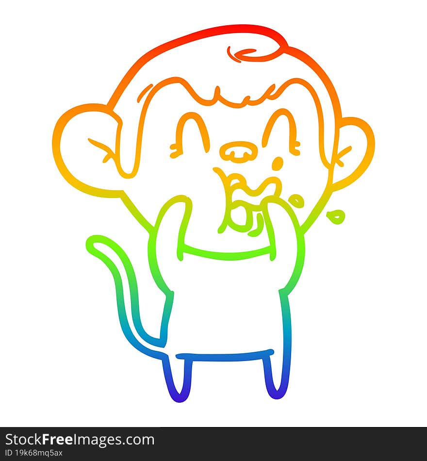 rainbow gradient line drawing crazy cartoon monkey