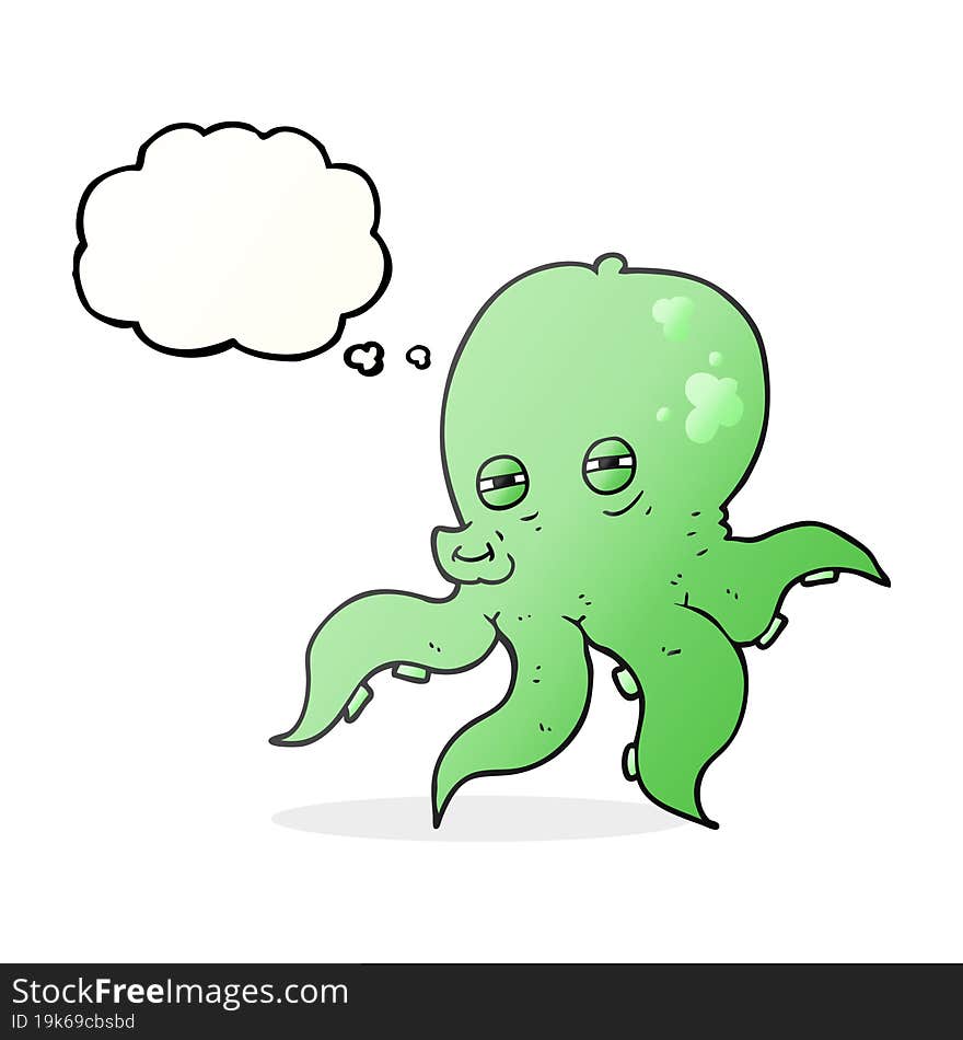 freehand drawn thought bubble cartoon octopus