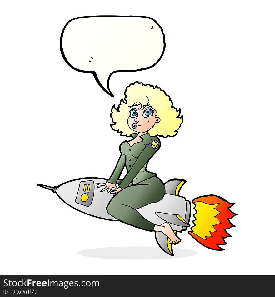 Cartoon Army Pin Up Girl Riding Missile] With Speech Bubble