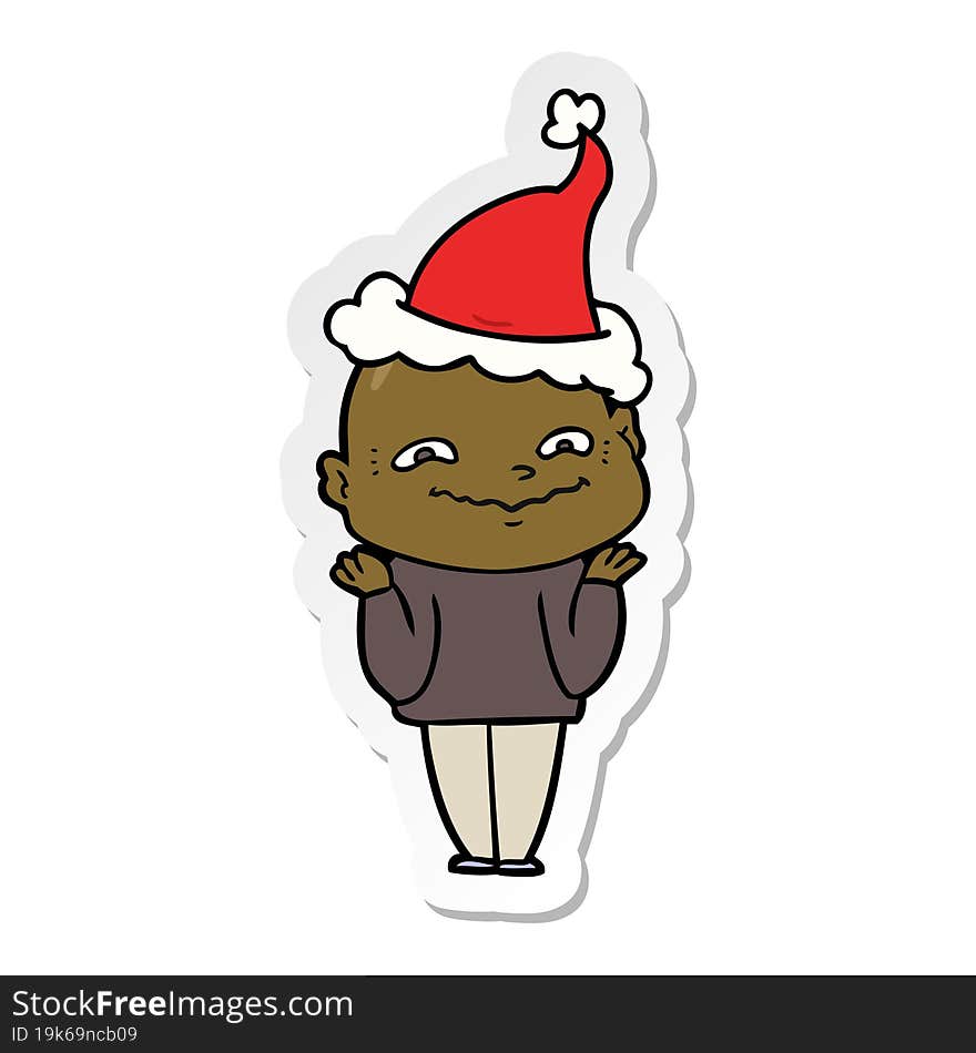 sticker cartoon of a creepy guy wearing santa hat