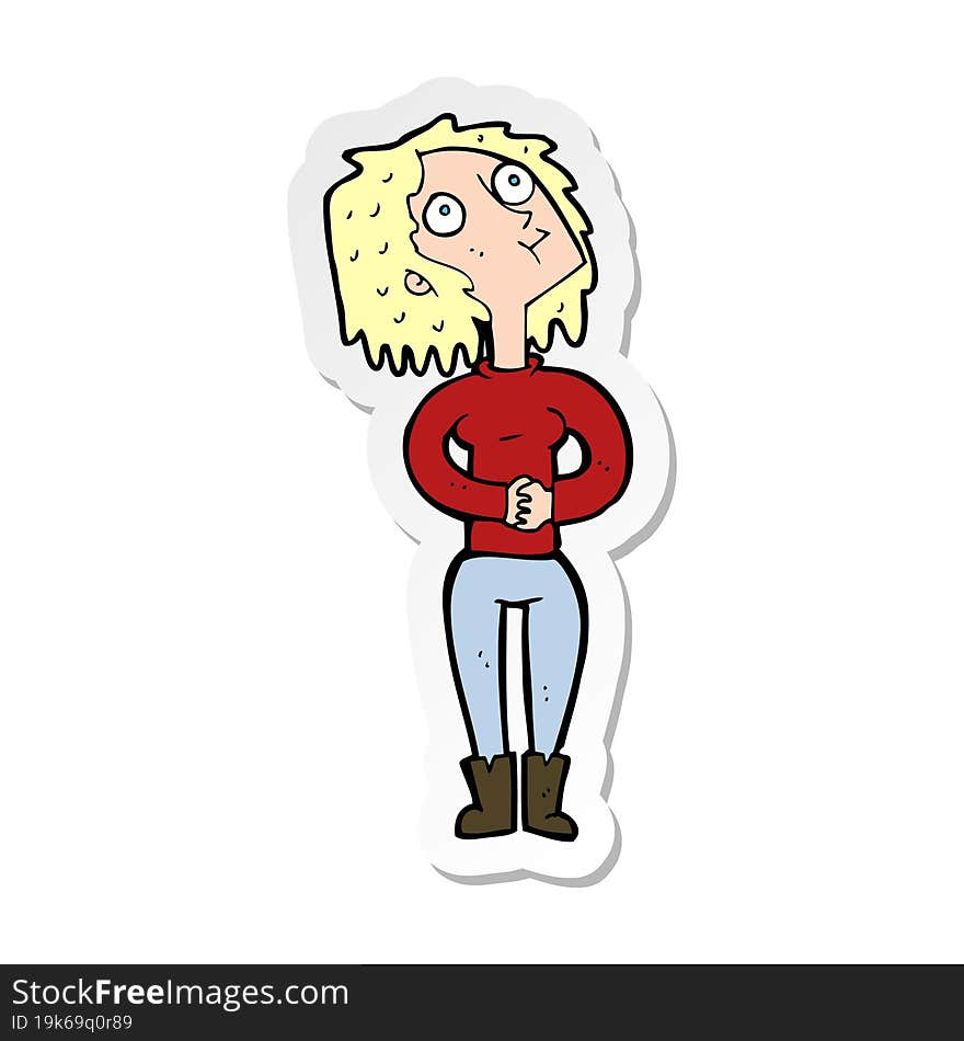 sticker of a cartoon woman looking upwards