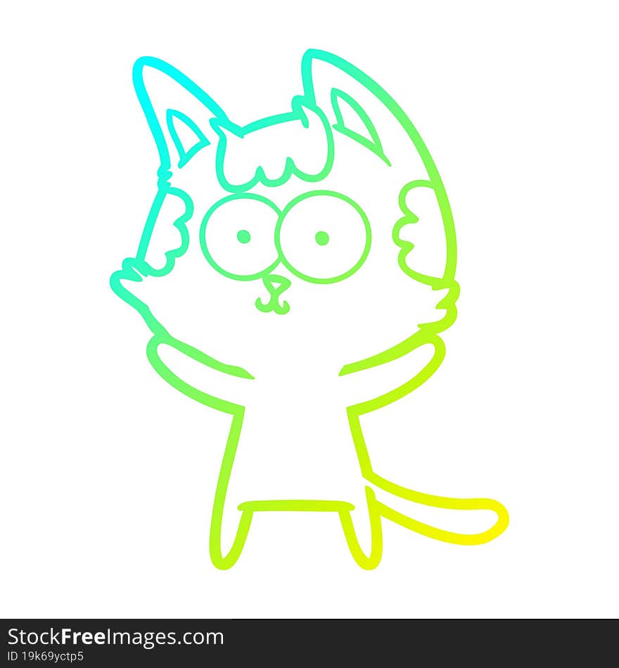 cold gradient line drawing of a happy cartoon cat