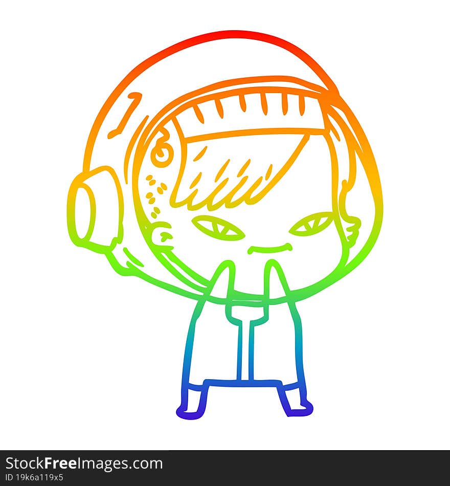 rainbow gradient line drawing of a cartoon astronaut woman