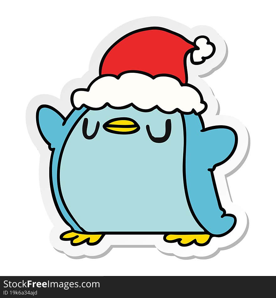 christmas sticker cartoon of kawaii penguin