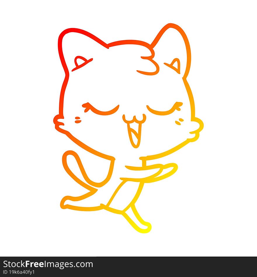 warm gradient line drawing of a happy cartoon cat