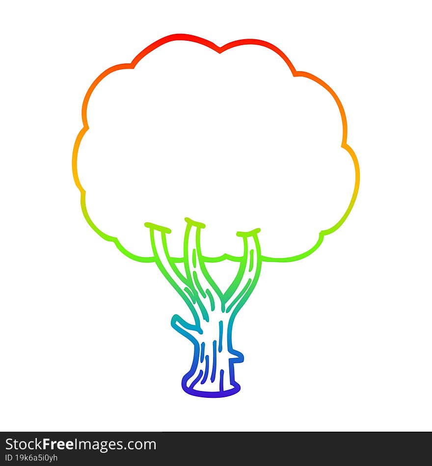 rainbow gradient line drawing of a cartoon blooming tree