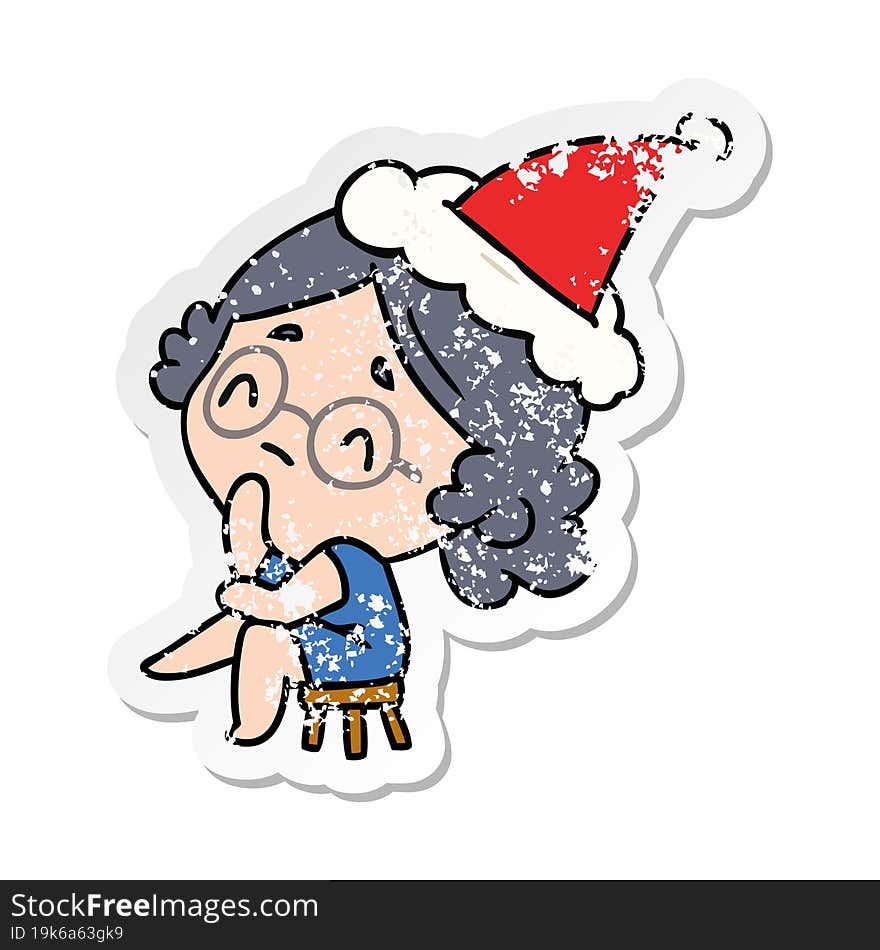 Christmas Distressed Sticker Cartoon Of Kawaii Lady