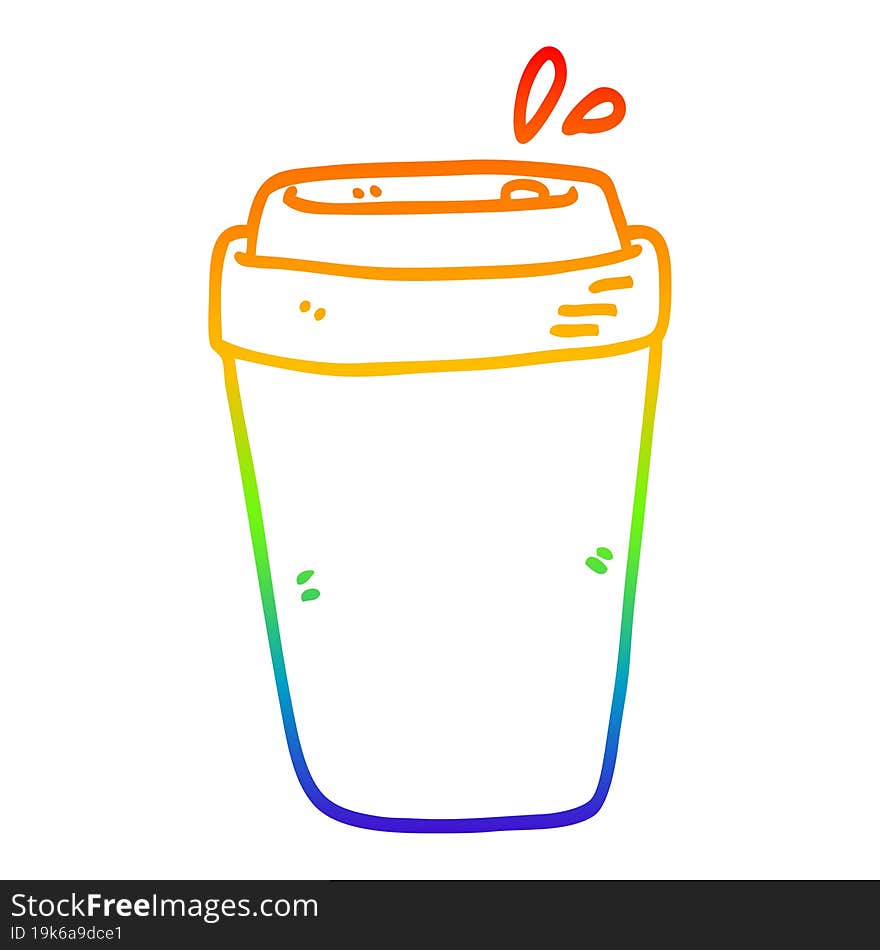 rainbow gradient line drawing cartoon coffee cup