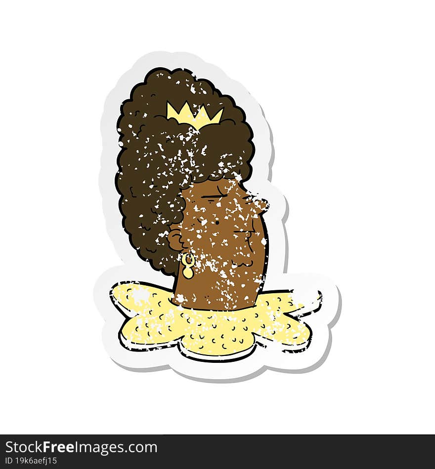 Retro Distressed Sticker Of A Cartoon Queen Head