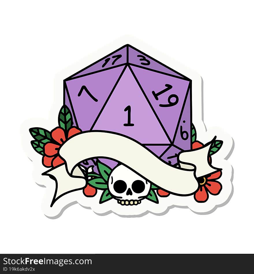 Natural One D20 Dice Roll Sticker