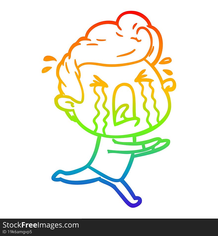 rainbow gradient line drawing of a cartoon crying man