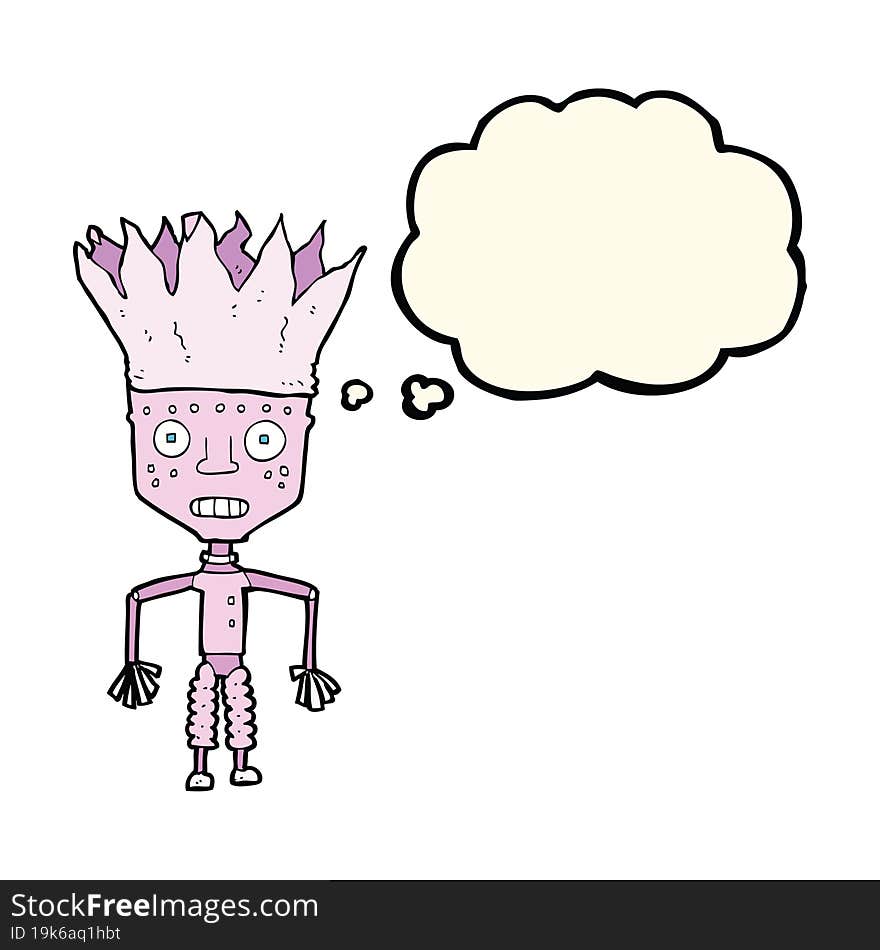 funny cartoon robot wearing crown with thought bubble