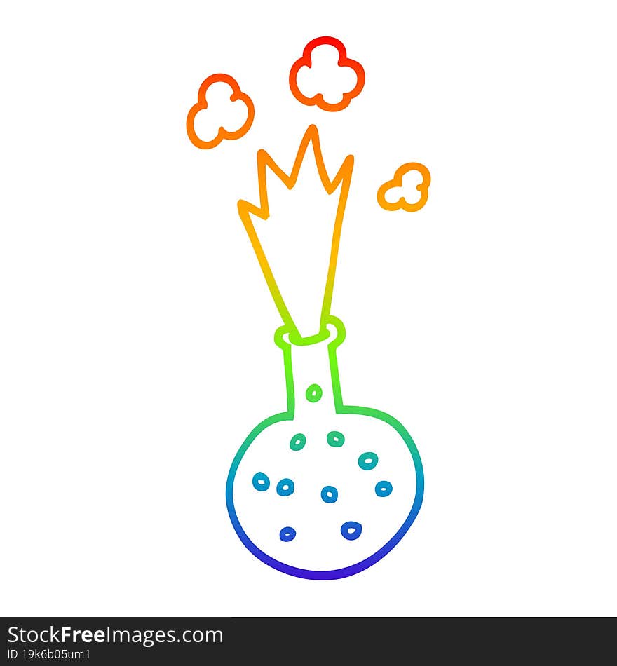 rainbow gradient line drawing of a cartoon explosive chemical