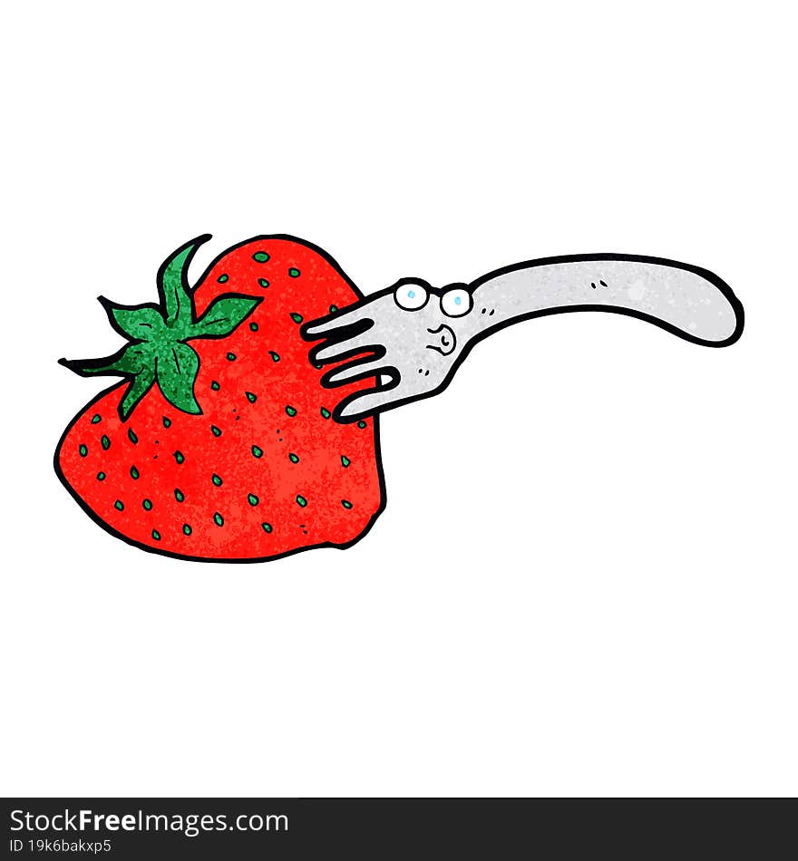 cartoon fork in giant strawberry