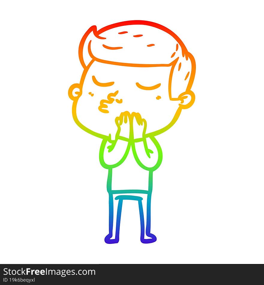 rainbow gradient line drawing of a cartoon model guy pouting